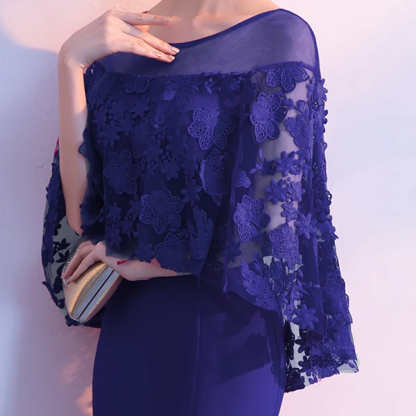 Élégant Robe De Soirée 2018 Trompette / Sirène En Dentelle Fleur Avec Châle Encolure Dégagée Longue Robe De Ceremonie