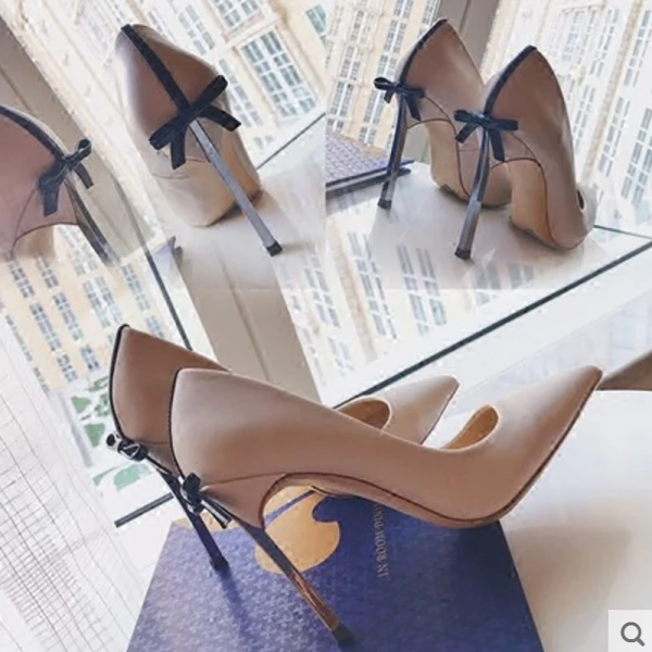 Modest / Simple Red Evening Party Pumps 2020 Leather Bow 12 cm Stiletto Heels Pointed Toe Pumps