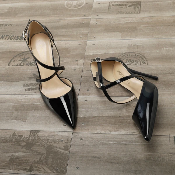 Chic / Beautiful Black Evening Party Womens Sandals 2020 Patent Leather 10 cm Stiletto Heels Pointed Toe Sandals