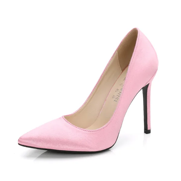 Enkla Röd Kontors Pumps 2020 Satin 11 cm Stilettklackar Spetsiga Pumps