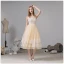 Fashion Champagne Homecoming Graduation Dresses 2020 A-Line / Princess Spaghetti Straps Lace Sleeveless Backless Tea-length Formal Dresses
