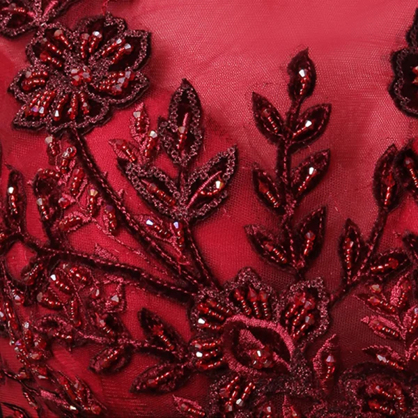 Chic / Beautiful Burgundy Evening Dresses 2018 A-Line / Princess Lace Flower Beading Crystal Scoop Neck Backless Sleeveless Floor-Length / Long Formal Dresses