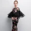 Chic / Beautiful Black Evening Dresses  2018 Trumpet / Mermaid Printing Scoop Neck 3/4 Sleeve Floor-Length / Long Formal Dresses