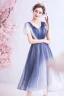 Fashion Ocean Blue Ivory Gradient-Color Cocktail Dresses 2020 A-Line / Princess Off-The-Shoulder Short Sleeve Backless Knee-Length Formal Dresses