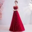 Chic / Beautiful Red Evening Dresses  2020 A-Line / Princess Strapless Beading Sequins Lace Rhinestone Sleeveless Backless Floor-Length / Long Formal Dresses