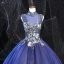 Vintage / Retro Royal Blue Prom Dresses 2020 Ball Gown High Neck Beading Rhinestone Lace Flower Sleeveless Backless Floor-Length / Long Formal Dresses