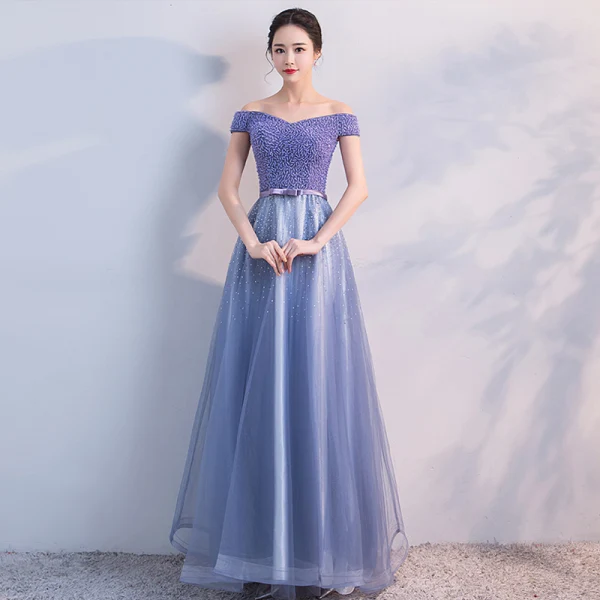 Scintillantes Lavande Robe De Soirée 2018 Princesse Perlage Noeud Faux Diamant De l'épaule Manches Courtes Longue Robe De Ceremonie