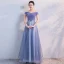 Scintillantes Lavande Robe De Soirée 2018 Princesse Perlage Noeud Faux Diamant De l'épaule Manches Courtes Longue Robe De Ceremonie