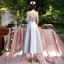 Elegant Silver Grey Satin Bridesmaid Dresses 2021 A-Line / Princess Scoop Neck Lace Flower 1/2 Sleeves Backless Ankle Length Wedding Party Dresses