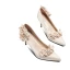 Fashion Champagne Wedding Shoes 2020 Satin 3D Lace Appliques Rhinestone 7 cm Stiletto Heels Pointed Toe Wedding Pumps