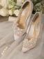 Chic Ivoire Chaussure De Mariée 2020 Cuir Fait main Perlage En Dentelle Fleur Mariage 9 cm Talons Aiguilles À Bout Pointu Escarpins