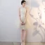 Chic / Beautiful Champagne Homecoming Graduation Dresses 2018 Ball Gown Appliques Lace Scoop Neck Strapless Sleeveless Short Formal Dresses