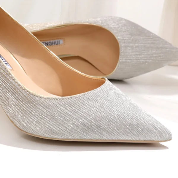 Uroczy Gradient-Kolorów Złote Buty Ślubne 2020 Rhinestone Cekiny 6 cm Grubym Obcasie Szpiczaste Ślub Czółenka