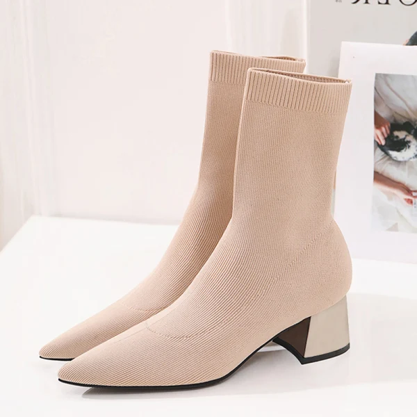 Stilig Svart Casual Flette Kvinners støvler 2020 5 cm Tykk Hæler Spisse Boots