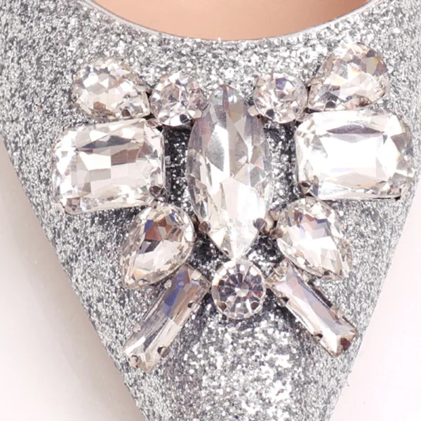 Glittrande Silver Brudskor 2020 Rhinestone Paljetter 10 cm Stilettklackar Spetsiga Bröllop Pumps