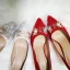 Charming Red Wedding Shoes 2020 Pearl Rhinestone Flower Lace 9 cm Stiletto Heels Pointed Toe Wedding Pumps