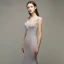 Élégant Argenté Gris Robe De Soirée 2020 Trompette / Sirène V-Cou Perlage Gland Sans Manches Dos Nu Train De Balayage Robe De Ceremonie