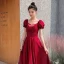 Chic / Beautiful Red Evening Dresses  2021 A-Line / Princess Square Neckline Short Sleeve Backless Floor-Length / Long Evening Party Formal Dresses