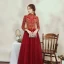 Elegant Burgundy Prom Dresses 2020 A-Line / Princess High Neck Beading Rhinestone Sequins 3/4 Sleeve Backless Floor-Length / Long Formal Dresses