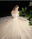 Fashion Champagne Glitter Wedding Dresses 2020 Ball Gown Off-The-Shoulder Bow Short Sleeve Backless Floor-Length / Long