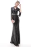 Scintillantes Noire Robe De Soirée 2020 Trompette / Sirène V-Cou Ceinture Paillettes Manches Longues Longue Robe De Ceremonie
