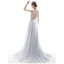Charmant Argenté Robe De Soirée 2020 Princesse V-Cou Perlage Paillettes Sans Manches Dos Nu Train De Balayage Robe De Ceremonie