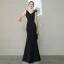 Élégant Couleur Unie Noire Robe De Soirée 2020 Trompette / Sirène V-Cou Sans Manches Dos Nu Longue Robe De Ceremonie