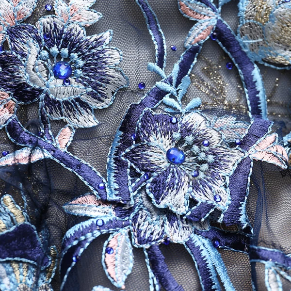 Vintage / Retro Navy Blue Prom Dresses 2020 A-Line / Princess Square Neckline Glitter Lace Flower Rhinestone Long Sleeve Backless Floor-Length / Long Formal Dresses
