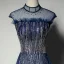 Glitzernden Marineblau Pailletten Abendkleider 2020 A Linie Stehkragen Strass Ärmellos Rückenfreies Lange Festliche Kleider