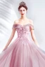 Charming Candy Pink Evening Dresses  2020 A-Line / Princess Off-The-Shoulder Glitter Tulle Beading Lace Flower Sleeveless Backless Floor-Length / Long Formal Dresses