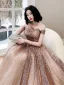 Sexy Blushing Pink Sequins Pearl Prom Dresses 2021 A-Line / Princess Off-The-Shoulder Backless Short Sleeve Floor-Length / Long Formal Dresses