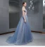 Chic / Belle Bleu Ciel Robe De Soirée 2020 Princesse Encolure Dégagée Perlage Appliques Paillettes Manches Courtes Longue Robe De Ceremonie