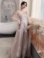 Fashion Blushing Pink Evening Dresses  2020 A-Line / Princess Scoop Neck Beading Lace Flower Long Sleeve Backless Floor-Length / Long Formal Dresses