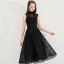 Modest / Simple Homecoming Little Black Dress 2020 A-Line / Princess High Neck Star Lace Sleeveless Knee-Length Graduation Dresses