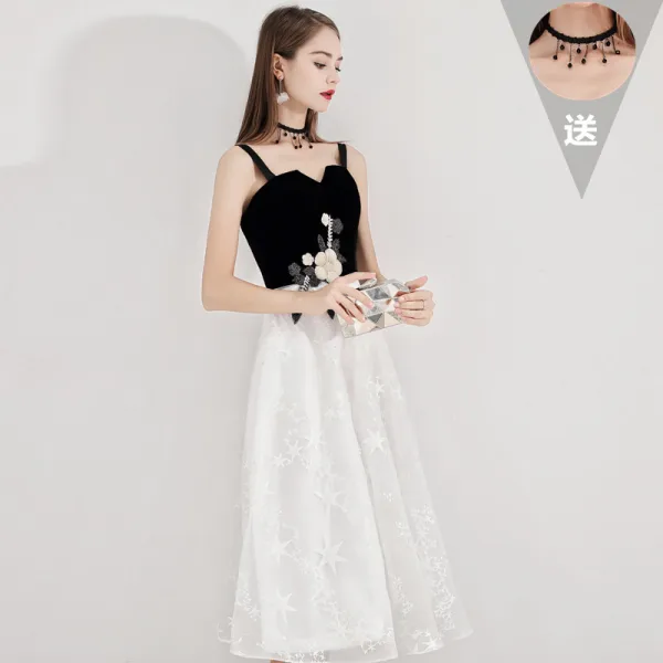 Fashion Ivory Homecoming Graduation Dresses 2020 A-Line / Princess Star Lace Spaghetti Straps Sleeveless Backless Lace Flower Tea-length Formal Dresses