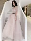 Charming Blushing Pink Pearl Prom Dresses 2021 A-Line / Princess Square Neckline Short Sleeve Backless Floor-Length / Long Formal Dresses