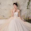 Schöne Champagner Brautkleider 2018 Ballkleid Mit Spitze Pailletten Organza Fallende Rüsche Bandeau Ärmellos Rückenfreies Kathedrale Schleppe Hochzeit