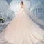 Charming Champagne Wedding Dresses 2020 Ball Gown V-Neck Sequins Lace Flower Long Sleeve Backless Cathedral Train