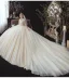 Eleganta Champagne Glittriga / Glitter Bröllopsklänningar 2020 Balklänning V-Hals Beading Rhinestone Paljetter Spets Blomma Långärmad Halterneck Royal Train