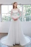 Simple Ivoire Robe De Mariée 2021 Princesse Encolure Dégagée Noeud En Dentelle Fleur Manches Longues Tribunal Train Mariage
