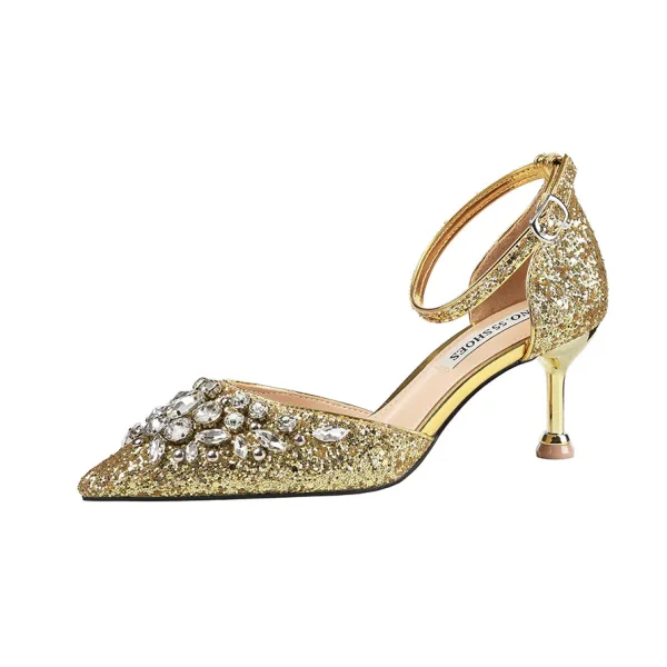 Błyszczące Srebrny Cekiny Wieczorowe Wysokie Obcasy 2020 Rhinestone 6 cm Szpilki Szpiczaste Buty Damskie