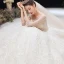 High End Ivory / Creme Brautkleider / Hochzeitskleider 2020 Ballkleid Rundhalsausschnitt Perlenstickerei Kristall Pailletten Spitze Blumen 3/4 Ärmel Rückenfreies Kathedrale Schleppe