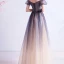 Charming Navy Blue Gradient-Color Prom Dresses 2020 A-Line / Princess Off-The-Shoulder Crystal Glitter Tulle Short Sleeve Backless Formal Dresses