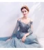 Classy Pool Blue Prom Dresses 2020 A-Line / Princess Spaghetti Straps Sequins Lace Flower Long Sleeve Backless Court Train Formal Dresses