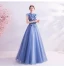 Vintage / Retro Ocean Blue Prom Dresses 2020 A-Line / Princess High Neck Bow Lace Flower Appliques Sleeveless Backless Floor-Length / Long Formal Dresses