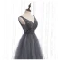 Chic / Beautiful Grey Prom Dresses 2020 A-Line / Princess V-Neck Beading Crystal Sleeveless Backless Floor-Length / Long Formal Dresses