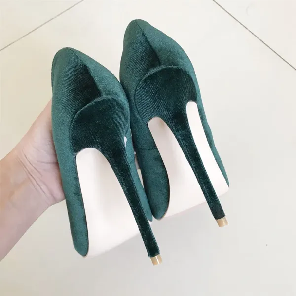 Schöne Dunkelgrün Freizeit Damenschuhe 2020 Wildleder 12 cm Stilettos Spitzschuh Pumps