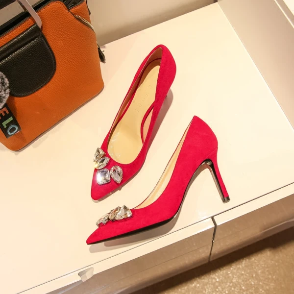 Scintillantes Argenté Chaussure De Mariée 2018 Faux Diamant Paillettes Cuir 8 cm Talons Aiguilles À Bout Pointu Mariage Escarpins