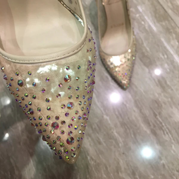 Schöne Nude Ball Pumps 2018 Strass Pailletten Leder 10 cm Stilettos Spitzschuh Pumps