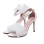 Prisvärd Casual Elfenben Sandaler Dam 2020 Ankelband Rosett 10 cm Stilettklackar Peep Toe Högklackade